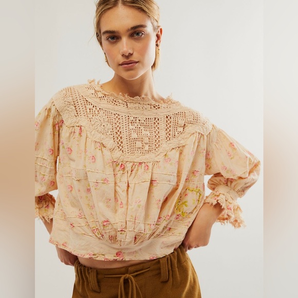 Magnolia Pearl Crochet Yoke Keira Blouse in Eden Rose